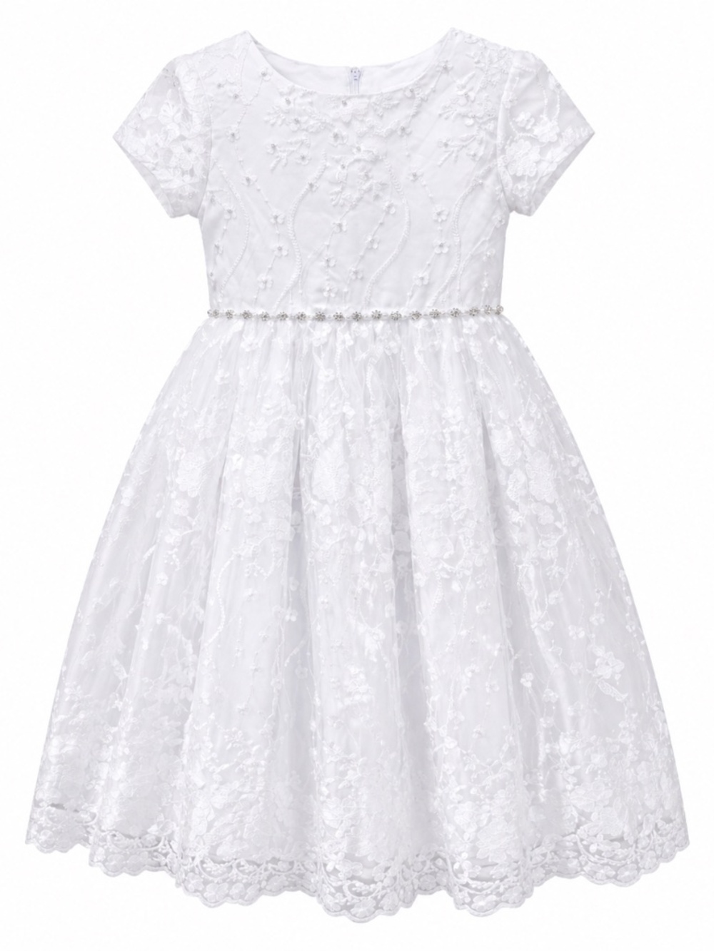White Lace Flower Girl Dress Size 10 Wedding Communion Beaded Formal